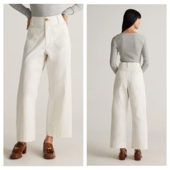 Quince Pants - Quince Organic Stretch Cotton Chino Cropped Wide Leg Pants Frost size 14